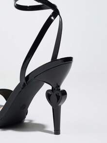 Women's Sexy Waist-Cinching Criss-Cross Buckle Slim Ankle Strap High-End Glossy Textured Skin-Friendly Versatile Elegant Mysterious Shiny Black Fashion High Heel Pointed Toe Heart-Shaped Heel Party Banquet Wedding Graduation Outdoor Travel Valentine's Day Mother's Day Christmas New Year Teacher's Day Thanksgiving Sandals - Black - View 8