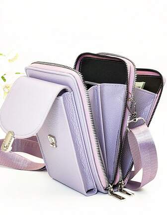 MINGYOU Bolso de mensajero de PU suave y de moda para jóvenes, con múltiples capas, cremallera, multifunción y gran capacidad, cartera móvil, cartera mini, monedero y cartera pequeña para mujeres