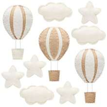 Poen 10 Pcs Star Hot Air Balloon And Cloud Nursery Wall Decor For Bedroom - Mini Felt Clouds Stars Western Decor For Baby Room Khaki - Khaki - View 1