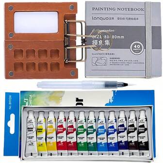 5 Stücke Mini tragbare Aquarellfarben Palette Set, mit integriertem Mischbereich, Kunststoff Reise Skizzenset, Clips und Aquarellpinsel, für Künstler, leere Box - Outdoor Skizzen und Malerei Staffelei Zubehör