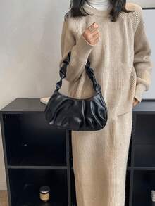 【云纹褶皱单肩包】| 合成革 | 磁扣开合，褶皱肩带 | 女士手提包 | 适合休闲或晚宴场合 | 时尚百搭 - 彩色 - 查看 4