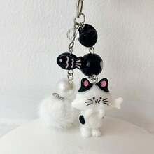 1pc Women's New Korean Cute Cartoon Cat Keychain Heart Plush Ball Star Beaded Accessory Phone Strap Bag Charm Couple/Best Friend Gift Backpack Decor Keychain For Bag Car Accessories For Women - 彩色 - 查看 3