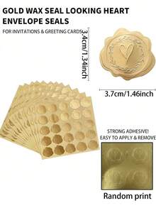 200 Stück/8 Blatt goldfarbene geprägte herzförmige Wachssiegel Aufkleber, Wachssiegel Design - selbstklebende Folie Aufkleber, geeignet für Hochzeitseinladungen/Karten/Parteigeschenke, selbstklebend, ideal für Einladungen, Karten und Geschenke - anwendbar für Neujahr, Valentinstag, Hochzeiten und verschiedene Partys. - Verschiedenfarbig - Übersicht 9