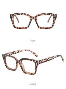 1 Pair Tortoiseshell Frame Square Glasses, Leopard Print Frame, Transparent Lenses, Wide Edged Square Frame Design, Retro Style Women Fashion Glasses - White Bean Curd - View 3