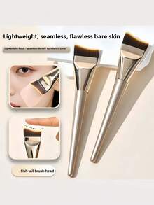 2pcs Foundation Brushes Set, Ultra-Thin Flat Brush Head, Angled Crescent-Shaped Base Makeup Brush, Korean Style Concealer Flat Brush Head, Liquid Foundation Brush, High-Quality PBT Fiber Bristles, Dense Bristles, Makeup Brush Set, Makeup Brush Set, Makeup Brush Set, Complete Makeup Set, Makeup Brush Set, Complete Makeup Tools, Brush Set, Makeup Brush Set, Makeup Gift Set - Multicolor - View 7
