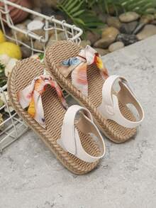 1双女童夏季平底凉鞋，波西米亚风时尚蝴蝶结魔术贴舒适软底防滑沙滩鞋，适合户外穿着 - 彩色 - 查看 7