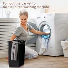 Cesta de lavandería organizadora de cesta de lavandería con bolsas extraíbles y extraíbles, ruedas y estante, cesta de ropa sucia para lavadero, baño, recámara y recámara - 43,7 x 13 x 28,4 pulgadas - Ver 4