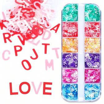 12个彩色闪光英文字母片，适用于环氧树脂填充、激光切割字母树脂亮片填充、硅胶模具、手工DIY