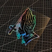 1 张宗教汽车贴纸 - 激光切割基督教祈祷手和十字架，黑色渐变至紫色 - 适用于汽车、卡车、摩托车 - 信仰装饰 - 易撕易贴，不留残胶，信仰表达配件，车辆装饰 - A - 查看 5