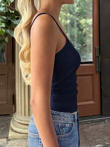 Y2K Style Bow Decor Camisole Tank Top, Versatile For Women In Summer, Suitable For Valentine's Day, Back To School, Casual & Home Wear - Navy Blue - View 6