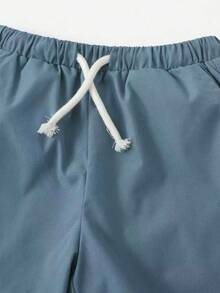 3pcs/Set Boys' Knight Pattern Drawstring Waist Slant Pocket Shorts - Khaki - View 4