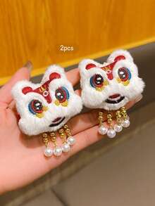 2个中国风舞狮铃铛发夹，适合新年庆祝活动 - 彩色 - 查看 1