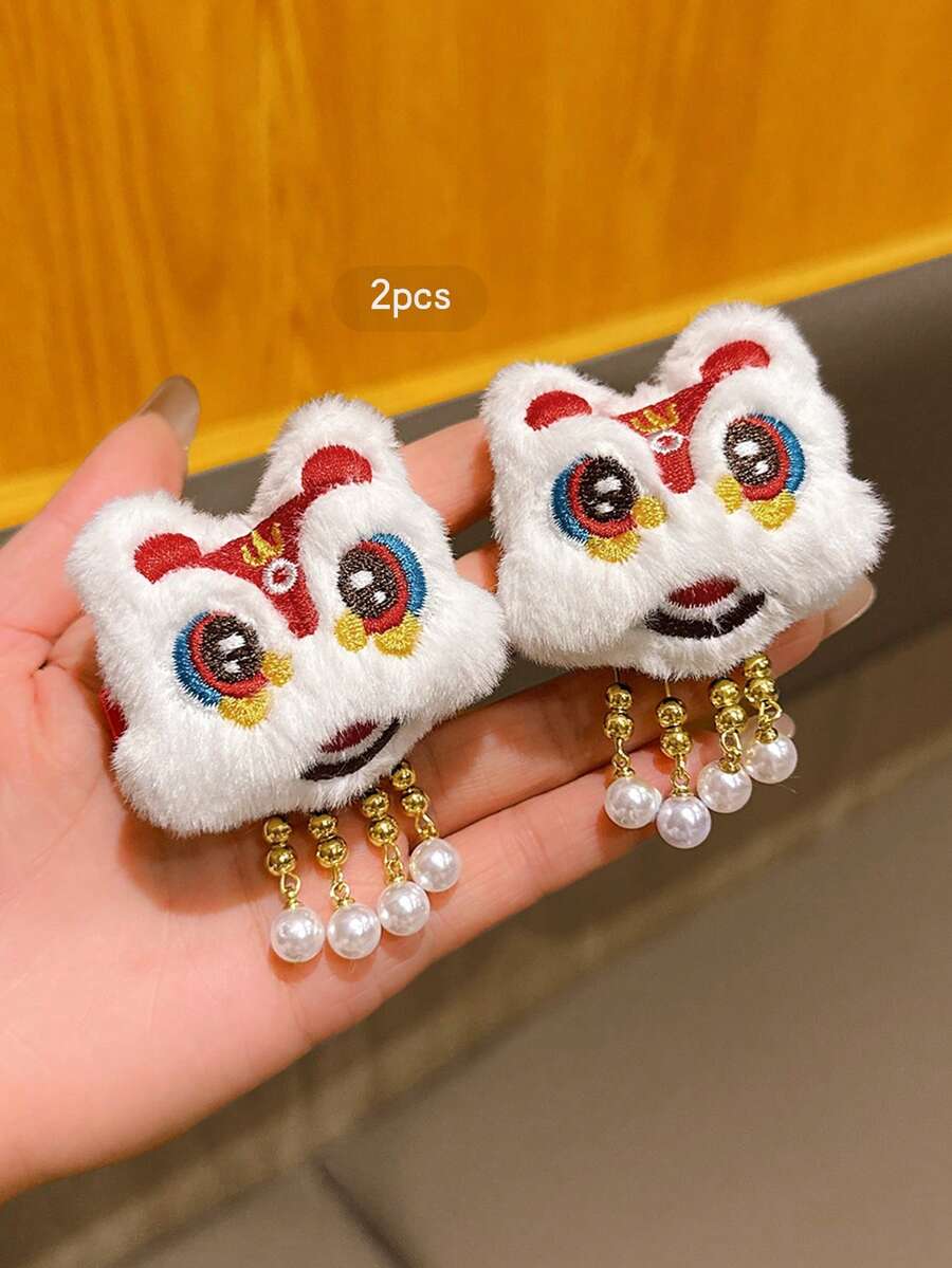 2个中国风舞狮铃铛发夹，适合新年庆祝活动 - 彩色 - 查看 1