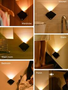 1 قطعة/3 قطع مصباح حائطي ديكوري بشكل سمكة الراي الجديد، إضاءة ليلية بمستشعر حركة لديكور المنزل في غرفة النوم والرواق والشرفة والممر، إضاءة سريعة الاستشعار للطاولة الجانبية والحمام والمطبخ وخزانة العرض - هوانغ غوانغ - قطعتان - مشاهدة 5