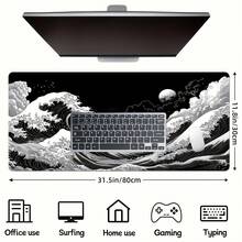 1pc Extra Large Japanese-Style Black Wave Gaming Mouse Pad - Ergonomic Design, Non-Slip Rubber Base, Artistic Japanese Landscape Pattern, Suitable For Computers And Tablets, Durable And Smooth Surface, Computer Mouse Pad | Art Mouse Pad | Durable Mouse Pad, Extra Large Mouse Pad - Multicolor - View 6
