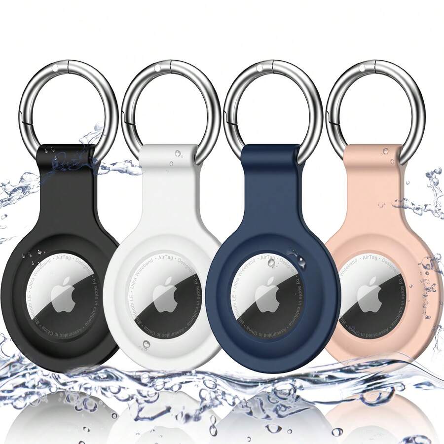 RFUNGUANGO Air Tag Holder With Keychain, [4 Pack] Silicone Air Tag Case Cover With Key Rings For Wallet, Dog Collar, Luggage, And Keys-Black/White/Navy/Sand Pink - Multicolor - View 1
