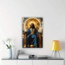 1 cuadro decorativo enmarcado [2D plano] 1 cuadro decorativo enmarcado [2D plano] Arte de pared en marco de madera, Jesús negro plano sentado en el trono en el cielo con un dorado, adecuado para la decoración de la del cuarto cumpleaños, Día de la Madre, Año Nuevo, regalo de Pascua, perfecto para madres, decoración de la sala de estar, decoración de pared de oficina, baño, regalo perfecto y decoración del hogar. Listo para colgar sin instalación - perfecto para cualquier habitación. Elija entreúltiples tamaños para añadir un toque alegre a su sala de estar, dormitorio, baño, estudio, pasillo o oficina. - Multicolor - Ver 10