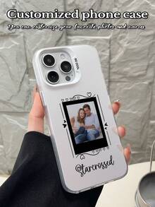1pc Customized Valentine's Day Heart & Text Design, Personalized White Hollow Lens Protective Phone Case, Suitable For IPhone 17 Air, 16, 15, 14, 13, 12, 11 Pro Max - White - View 5