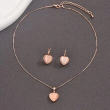 Collar de cadena de caja de piedra ojo de gato en forma de corazón geométrico, estilo europeo y americano, minimalista, amarillo desnudo, conjunto de collar de bloque de color para mujeres - Collar de oro rosa - Ver 3