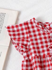 1pc Infant/Toddler Girls' Cute Red Plaid Cap Sleeve Bodysuit, Lightweight Summer - Red - View 4