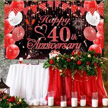 Rumia 40th Anniversary Decorations Red Black Happy Banner Ruby Wedding For Anniversary, Party 72.8x43.3 Inches, A8L1EQW - Màu đỏ - Xem 5