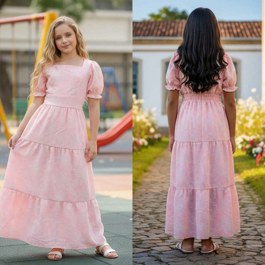 Long Dress For Girls, Modern Fashion, Elegant, For Holidays, Sizes 12, 14, 16, Colors: Red, Green, Blue - Pink - View 1