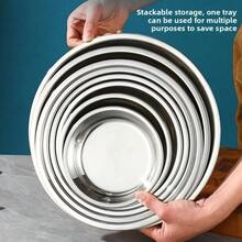 银色不锈钢圆形浅盘 易清洁食品容器 户外露营托盘 防锈野餐小吃盘 甜点盛盘 - 彩色 - 查看 10