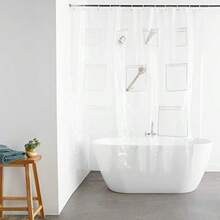 XISH  Basics - Cortina de ducha de baño estilo lino color blanco brillante 72 pulgadas - 182,88 cm x 182,88 cm + Transparente - Ver 4