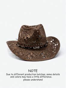 1pc Solid Color Boho Casual Hollow-Out Decor UPF Sun Protection Woven Panama Hat, Cowboy Sunhat, Fashion & Versatile For All Seasons, Commute - Panama Straw Hat - View 25