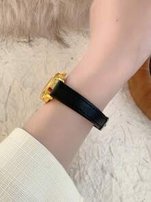 1pc Leather Square Women's Quartz Watch Exquisite And Fashionable Suitable For Daily Matching Birthday/Graduation Gifts Casual Gatherings And Banquets - one-size - View 9
