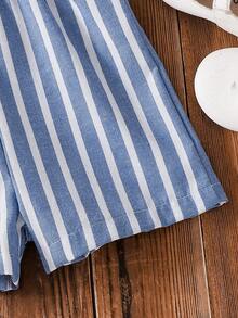 Baby Girl Blue & White Striped Sleeveless Romper, Spring/Summer - Baby Blue - View 8