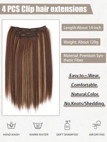 Extensiones de cabello rectas de 14 pulgadas con clip, cabello sintético natural y suave, extensiones con clip invisibles para dar volumen, aptas para uso diario - Multicolor - Ver 3