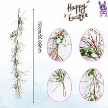 5英尺复活节彩蛋花环，饰以人造春光花环、喷雾藤蔓、泡沫彩蛋和浆果，适用于复活节装饰、春季派对、壁炉架、室内外家居门饰。 - 多色 - 查看 2