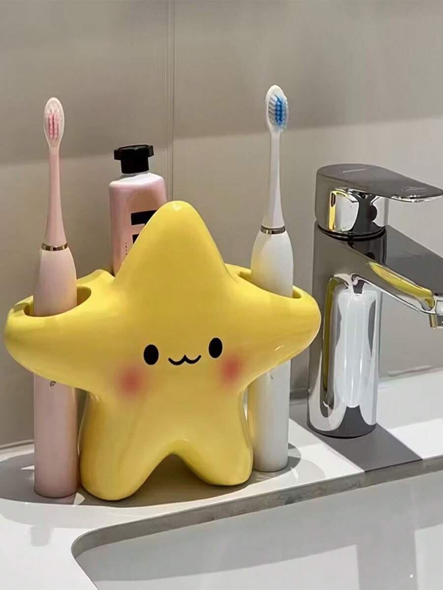 1pcs Dice Bag Tray - Cute Star-Shaped Plastic Toothbrush Holder - An Independent Bathroom Organizer Suitable For Electric And Manual Toothbrushes, Featuring A Toothpaste Storage Space, No Power Required, And A Durable Bathroom Decorative Piece - 彩色 - 查看 1