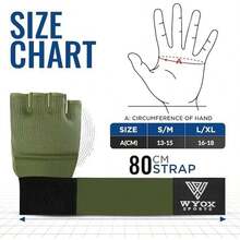 WYOX Vendas de Gel Boxeo, Guantes Interiores para Hombre y Mujer, Correa de muñeca de 80 cm, Soporte Acolchado para Nudillos, Vendas sin Dedos para Entrenamiento de MMA - S/M-Verde militar - Ver 6