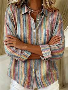 Plus Size Women's Printed Casual Regular Shoulder Blouse, Suitable For Spring, Summer And Autumn - Multicolor - View 4