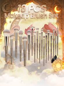 MAANGE 18pcs Professional Makeup Brush Set, Soft Fiber Material, Portable, Including Foundation Brush, Eyeshadow Brush, Blending Brush, Eyebrow Brush, Travel Makeup Brush Kit - Champagne - View 9