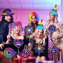 25pcs Neon Light Photo Booth Props With Stands, Glow-In-The-Dark "Let's Glow" Theme Neon Lights, Suitable For Birthday Party, Dark Disco, Black Light Party Decorations - Multicolor - View 7