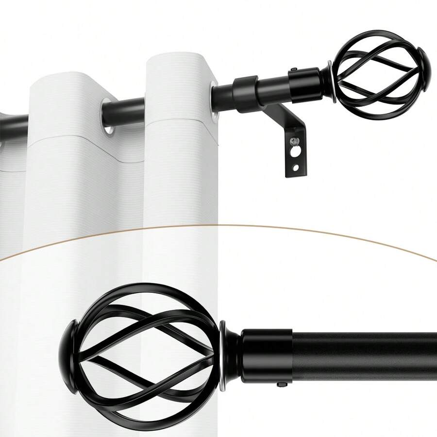 1 Set Heavy Duty Adjustable Curtain Rods For Windows 21-158 Inch With Twisted Decorative Cage Finials, Black Curtain Rod Set With Brackets, Ideal For Window & Shower Curtains, Home Decor, Curtains For Bedroom, 5/8 Diameter Curtain Rod