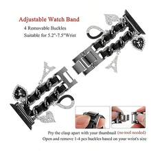 1pc Fashionable Metal Bracelet Band Compatible With Apple Watch Bands 49/46/45/44/42mm 41/40/38mm, Cute Charm Cuban Link Watch Band Suitable For Apple Watch Ultra 3/2/1 Series 10 9 8 7 6 5 4 3 2 SE, Valentine's Day Gift, Mother's Day Gift, Holiday Gift - Daily Wear (Band Only, Watch Not Included) - Black - View 4