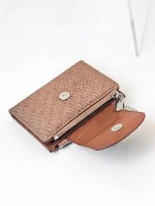 Women's Short Wallet Woven Texture Soft Refined PU Wallet Fashion Snap Closure Dual Zipper Large Capacity Multi-Function Wallet Card Holder Lightweight Minimalist Clutch Suitable For Holiday Gifts For Men Wallet Mini Wallet Purse Wallet Small Wallet - Brown - View 4