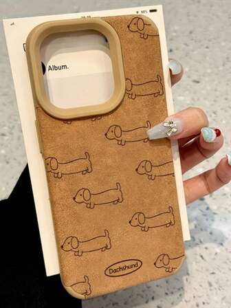 1pc Matte Faux Leather Full Body Shockproof TPU Phone Case With Cute Dog Pattern, Compatible With Apple 17, 16, 15, 14, 13, 12, 11 Pro Max