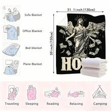 Dark Retro Contrast Cozy Flannel Throw Blanket Multifunctional Blanket Adaptation Couch Sofa Bed Office Nap Dorms Car Living Room Bedroom Picnic Travel Camping Chair Machine Washable Soft Warm Flannel Blanket Lightweight Portable Fluffy Throw Blanket Comfortable Flannel Blanket Black Bottom Raindrops With Wings, Classical Goddess Statue, Dollar Banknote, Hope, Match Fall Decor Autumn Decor Bedroom Decor Festival, Including Birthday Anniversaries New Year Gifts Thanksgiving Christmas Wedding, Ideal Gift Blanket, Send Her Him Friends, Family, Colleagues, Brothers, Sisters, Best Friend, Boyfriend, Girlfriend, Suitable For Suitable For Movie Fans Or Unique Decor, Daily Casual Blanket Cozy And Warm Blanket Four Seasons All Season Comfort Personality Holiday Gift - Multicolor - View 9