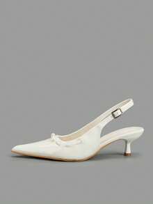 Pointed Toe Handmade Bowknot Office Party Banquet Stiletto High Heel Shoes - White - View 5