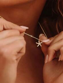 1pc S925 Sterling Silver Minimalist Star Pendant Necklace, Delicate & Chic Dainty Starfish Clavicle Chain Gift For Women