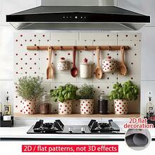 1pc 2D Flat | Kitchen Wall Sticker | A Kitchen Wall Decorated With Kitchen Utensils And Green Plant Pots, Creating A Vibrant Atmosphere | Easy-To-Remove Decoration | Perfect For Outdoor, Garden, Or Home Use. Wallpaper, Wall Sticker, Decorative Wall Decal, Wall Decoration, Self-Adhesive Paper - Multicolor - View 1