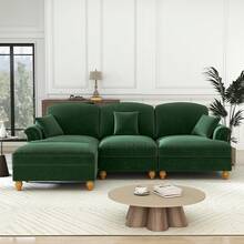 Canapé 3 places en chenille avec accoudoirs en forme d'entonnoir, canapé de salon avec pouf amovible et jupe à volants amovible, canapé d'angle modulable pour salons et appartements - Vert - Voir 3