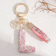 1pc White Soft Ceramic Letter Rhinestone Keychain, Cute Personalized Bag Charm, Car Key Chain, Heart Decor, Gift For Mom, Friend, Valentine's Day Bag Lanyards With Id Holder Car Accessories Bag Charms Christmas Car Accessories Teacher Sister Gift Ideas - Multicolor - View 8