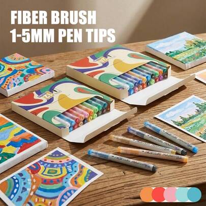 1pc Dual-Tip Acrylic Marker Pens, Classic Colors, Metallic Colors, Macaron Colors, Skin Tones, 4 Sets Available, Student Art Painting Supplies, Watercolor, Quick-Drying, DIY Drawing