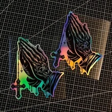 1 张宗教汽车贴纸 - 激光切割基督教祈祷手和十字架，黑色渐变至紫色 - 适用于汽车、卡车、摩托车 - 信仰装饰 - 易撕易贴，不留残胶，信仰表达配件，车辆装饰 - A - 查看 7